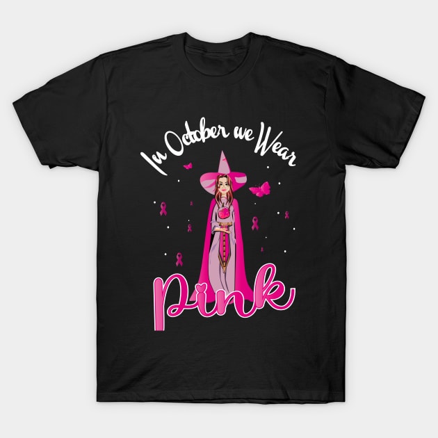 In October we Wear Pink Halloween Witch T-Shirt by TeeTees